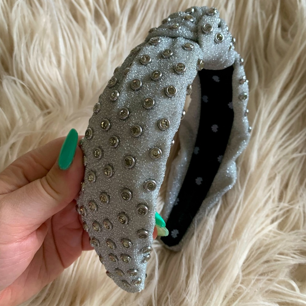 Silver Shimmer Lele Sadoughi Headband with silver crystal accents